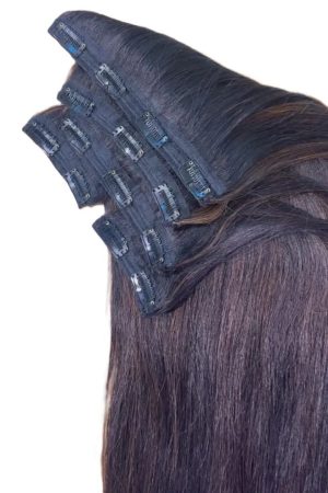 22inch, 100% Original 5pc set Clips In Double Drawn for Women & girls blend with your own Hair